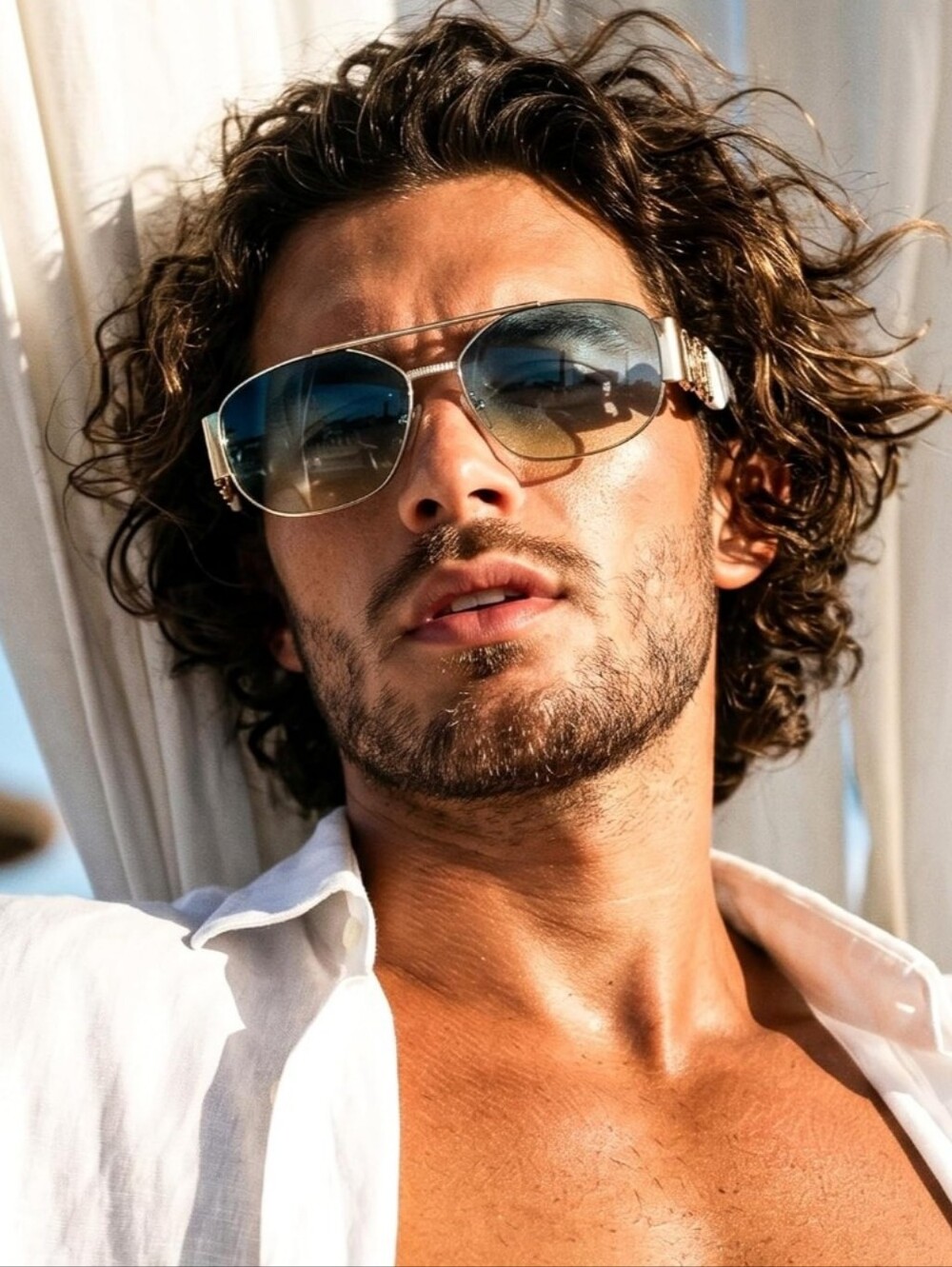 Gold White Aviator Sunglasses UV400 Unisex Luxury Style